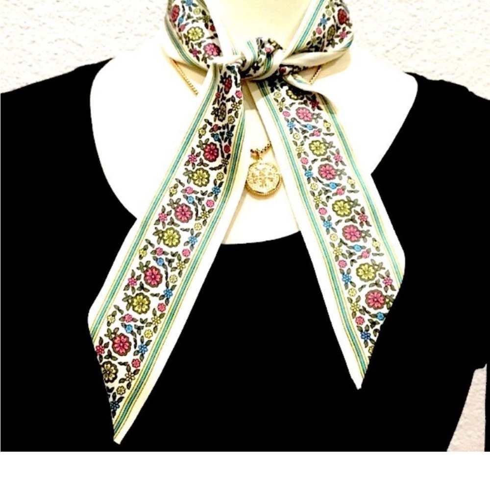 TORY BURCH T MONOGRAM RIBBON TIE TWILLY SCARF